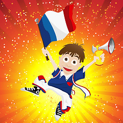 Image showing France Sport Fan with Flag and Horn
