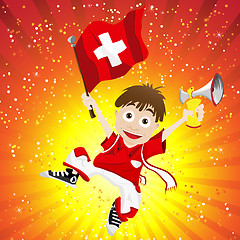 Image showing Switzerland Sport Fan with Flag and Horn