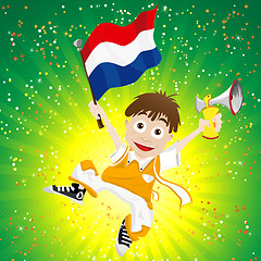 Image showing Dutch Sport Fan with Flag and Horn