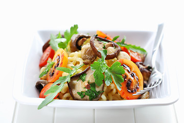 Image showing Pasta with mushrooms and tamarillos