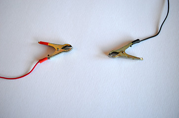 Image showing Accumulator battery charger connectors clamp. Plius and minus 