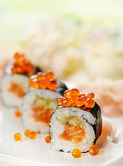 Image showing sushi with salmon and caviar