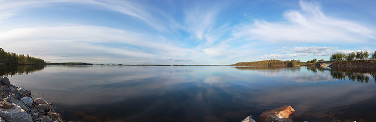 Image showing Panorama over a Blue Lake and Sky