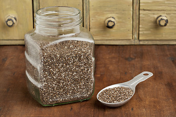 Image showing jar and tablespoon of chia seeds