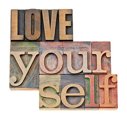 Image showing love yourself in wood type