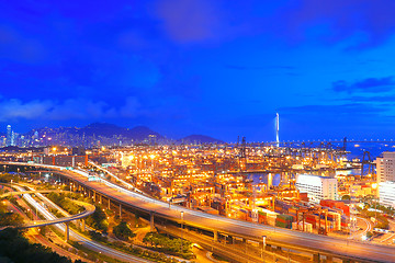 Image showing Cargo Terminal and highways at sunset