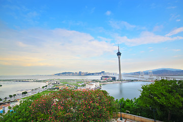 Image showing Macau Tower Convention and Sai Van bridge 