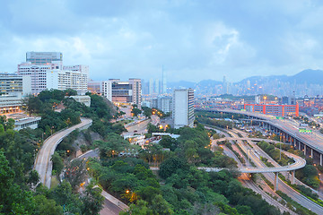 Image showing Cargo Terminal and highways at sunset