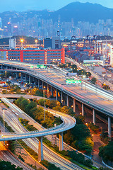 Image showing Cargo Terminal and highways at sunset