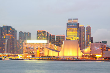 Image showing Hong Kong harbour at sunset moment