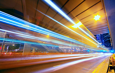 Image showing Modern Urban City at Night with Freeway Traffic