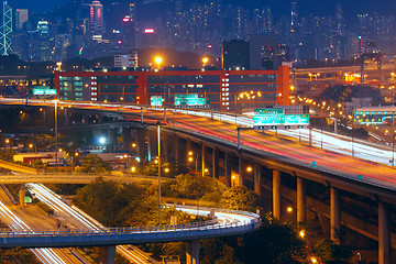 Image showing highway traffic in city at night