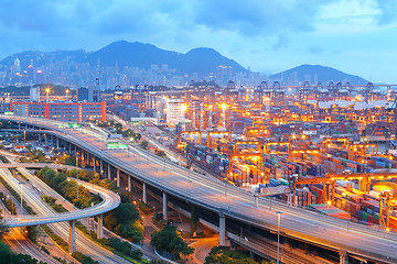 Image showing Cargo Terminal and highways at sunset