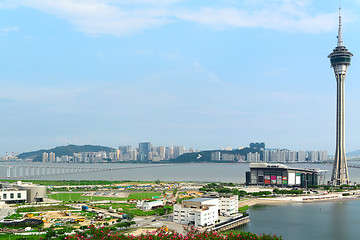 Image showing Macau Tower Convention and Sai Van bridge 