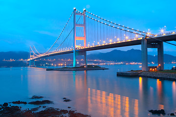 Image showing Tsing ma bridge sunset