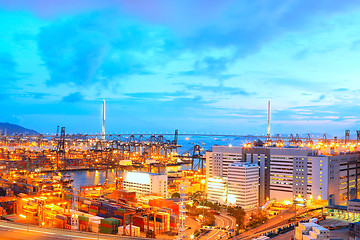 Image showing Cargo Terminal and highways at sunset