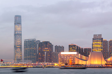 Image showing Hong Kong harbour at sunset moment