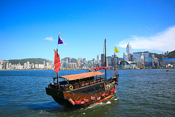 Image showing sail boat in asia city, hong kong