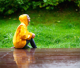 Image showing Girl under rain