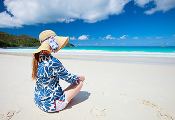 Image showing Young woman relaxing at beach