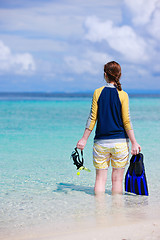 Image showing Woman holding snorkeling equipment  