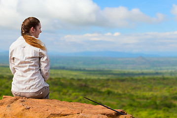 Image showing Woman enjoying savanna views