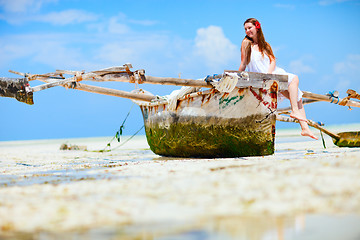 Image showing Girl on boat
