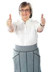 Image showing Woman executive  showing double thumbs-up