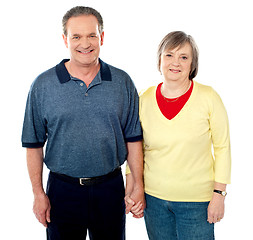 Image showing Loving senior couple posing with hand in hand