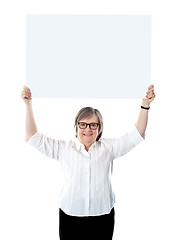 Image showing Woman with blank billboard over her head