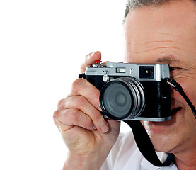 Image showing Cropped image of aged male photographer