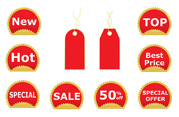 Image showing red stickers and price tags