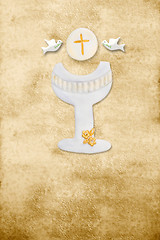 Image showing first communion card vertical parchment chalice