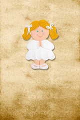 Image showing vertical card first communion, funny blond gir