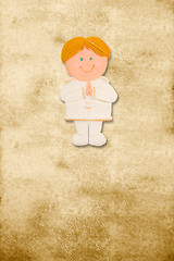 Image showing vertical card first communion, funny blond boy