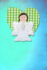 Image showing cheerful first communion card, angel and heart