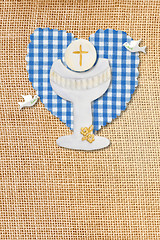 Image showing first communion card pretty rustic chalice and pigeons