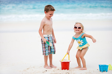 Image showing Kids playing on beach