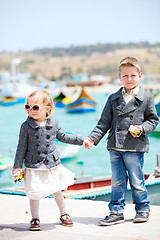 Image showing Kids in city near harbor