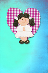 Image showing First Holy Communion Invitation Card, cute brunette girl 
