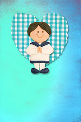 Image showing First Holy Communion Invitation Card, cute brunette boy