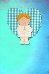 Image showing First Holy Communion Invitation Card, cute blonde boy