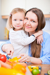 Image showing Mother and daughter at kitchen