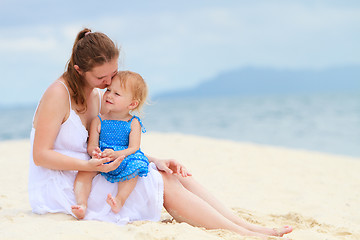 Image showing Mother and baby together at beach