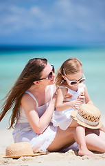 Image showing Mother and daughter at beach