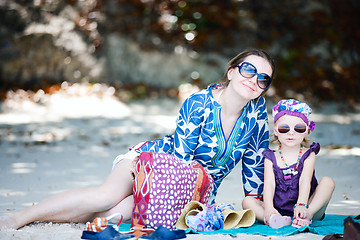 Image showing Mother and daughter on beach