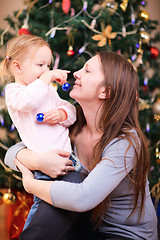 Image showing Mother and daughter near Christmas tree