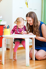 Image showing Mother and daughter drawing together