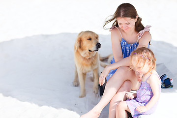 Image showing Mother, daughter and dog