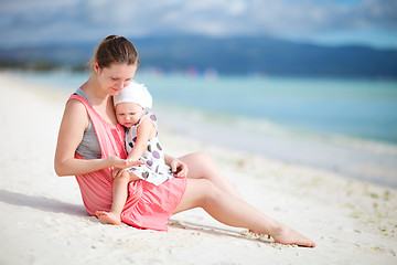 Image showing Mother and daughter on tropical beach